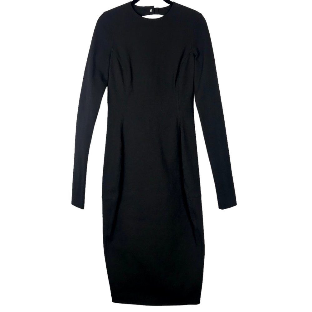 RICK OWENS Long Sleeve Bodycon Midi Cut Out Back Black Stretch Dress Size 6 - Picture 4 of 15